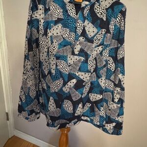 Tory Burch Blue and White Patterned Blouse Size 4